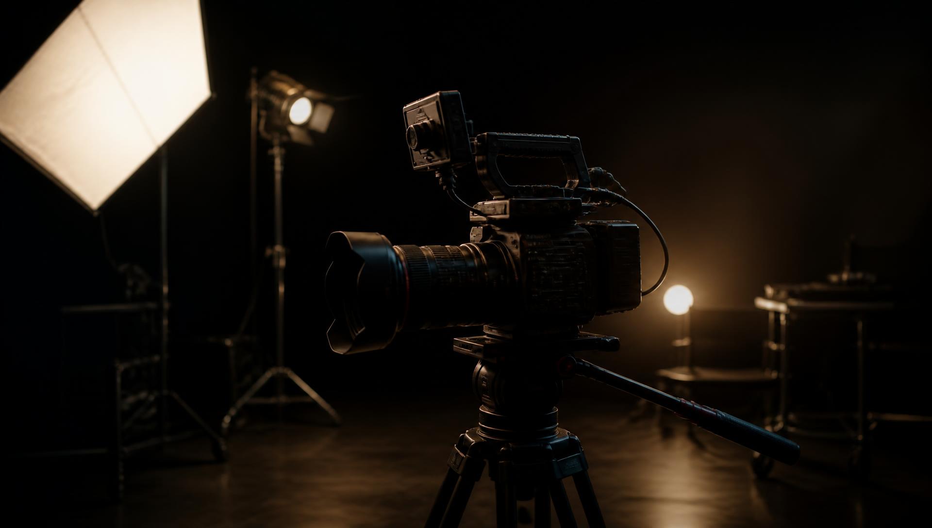 Tmavé studio s kamerou a světly